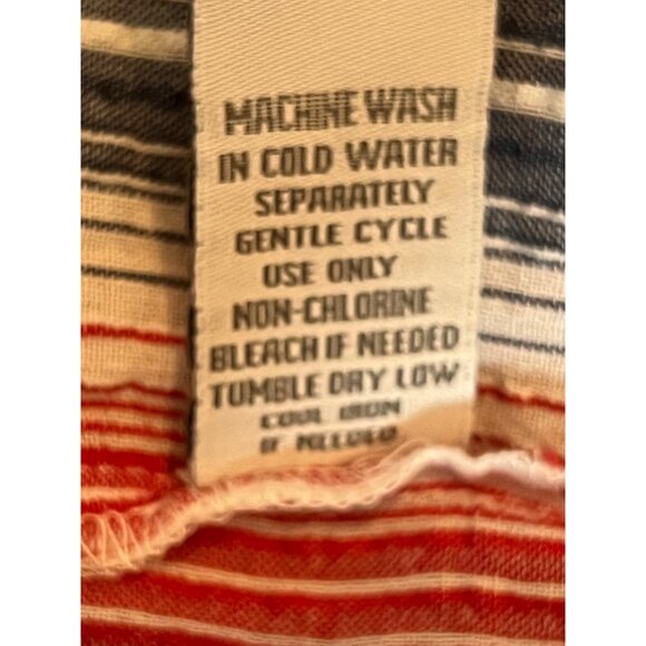 NWT Keren Hart Womens Striped Short Sleeve Shirt Large Red/Blue Cotton Button - Picture 12 of 16